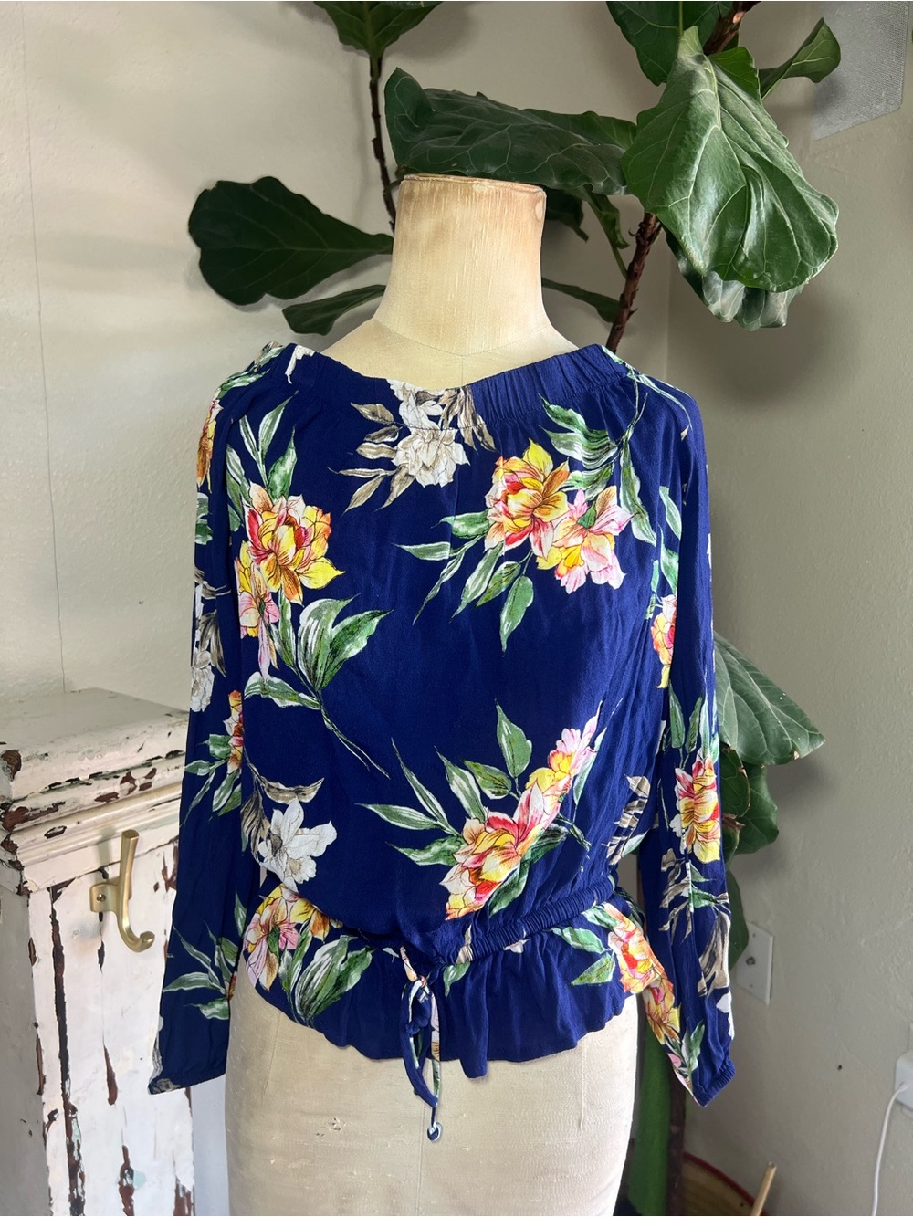Karen Kane Royal Blue Floral Tie-Waist Blouse